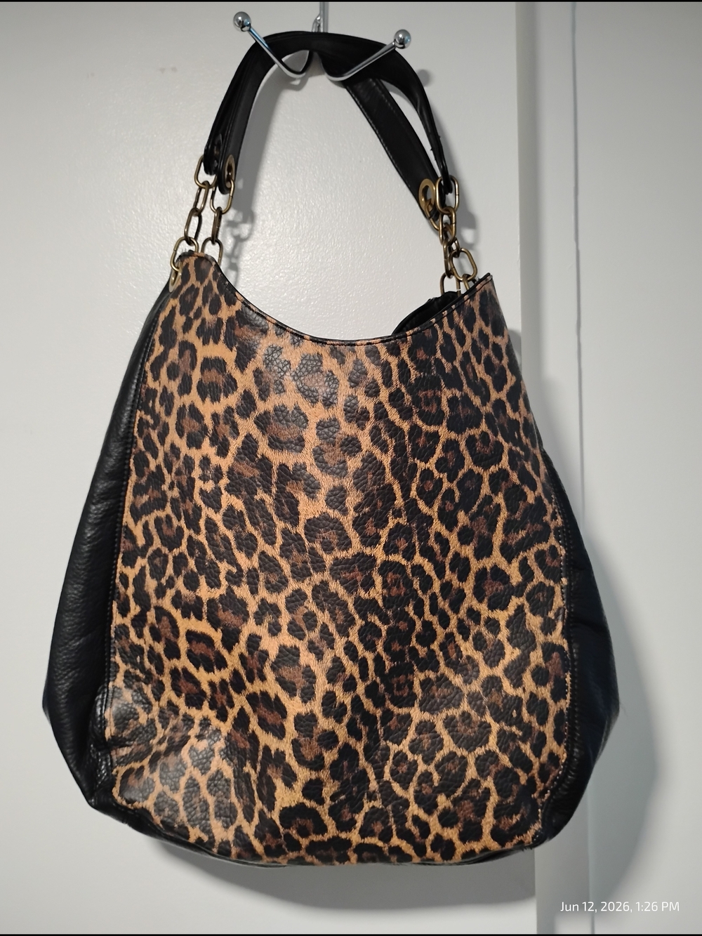 Leopard Print Hobo Bag with Black Trim